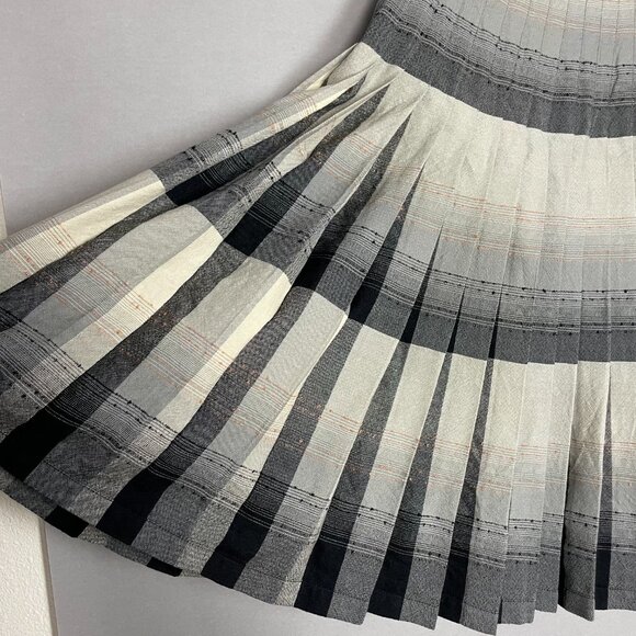 Vintage Pleated Skirt Reversible Wool Gray‎ Black Cream Women 70s 80s Stripes - Picture 9 of 16